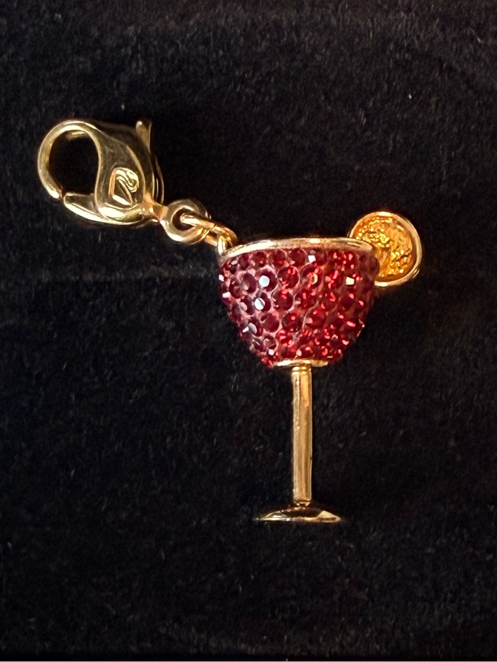 Swarovski Red Crystal Cocktail Glass Charm - Gold Tone